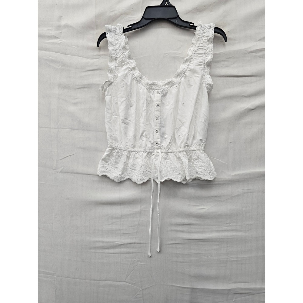 Wild Fable Womens Eyelet Peplum Tank Top White Cotton Casual Size Small